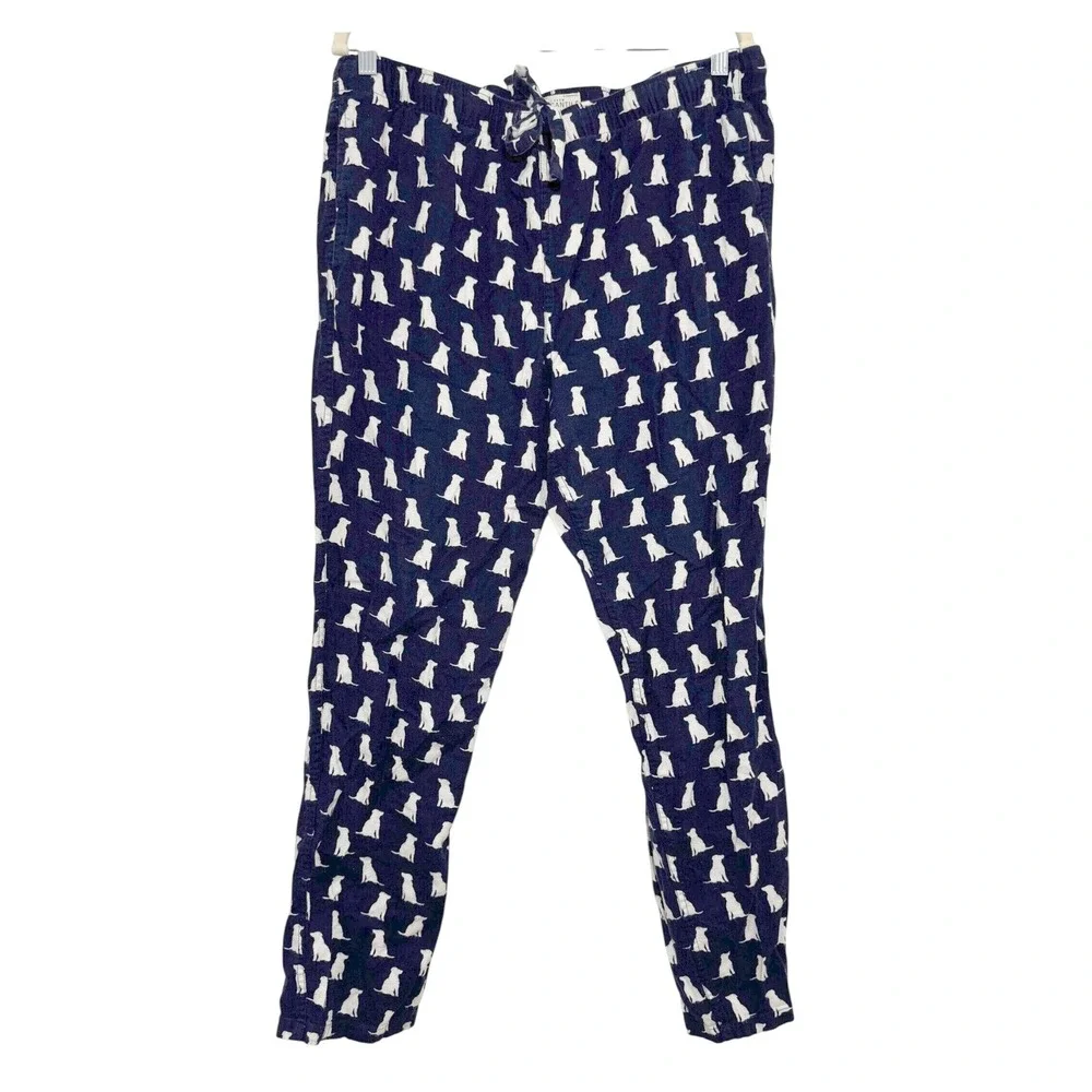 J.Crew Mercantile Men Navy Blue Dog Print Cotton Pajama Pants Drawstring Large L